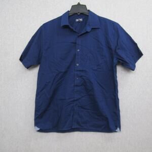Van Heusen Blue Shirt Mens Large Short Sleeve Plaid Formal Casual